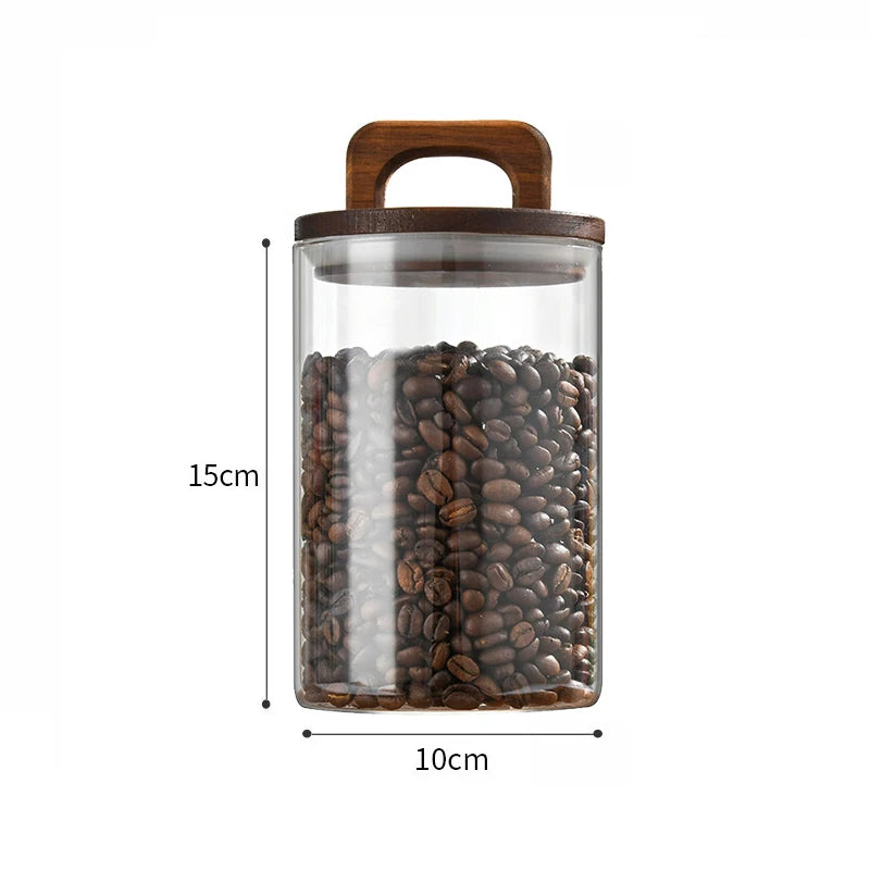 European-style sealed Jar Coffee Bean Storage Transparent Glass Kitchen Storage Food Multi-functional Storage Container with Lid