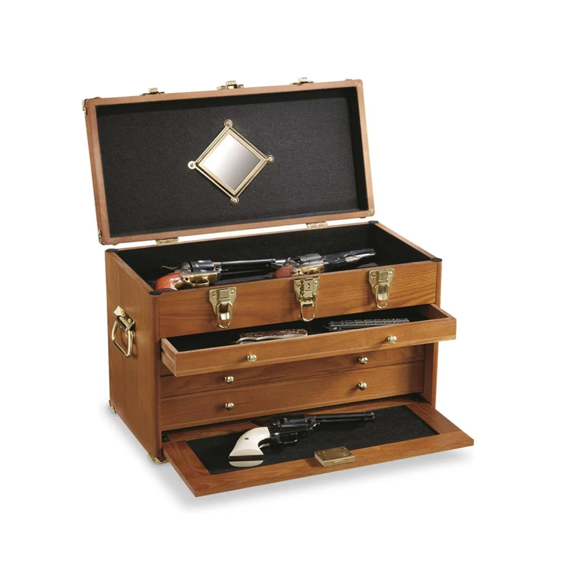 4 Drawers Wood Tool Chest, 4-Drawer Collector's Chest, Wooden Desk Storage Box Organizer Lockable Compartments Oak