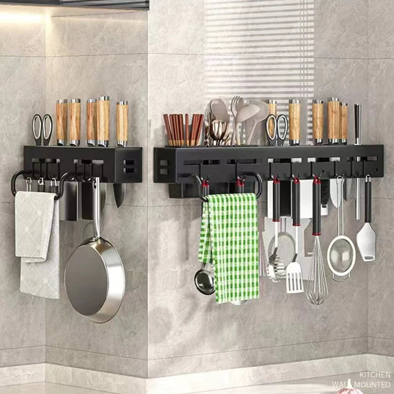 Kitchen Organizers Shelf Carbon Steel Knife Storage Rack Wall Mounted Spice Rack Chopstick Utensils Holder