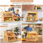 Modern Design Bamboo Bread Box with Adjustable Wooden Layers Acrylic Glass Storage Drawer for Kitchen Food Storage