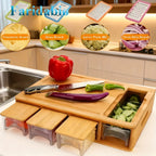 Multifunctional Bamboo Chopping Board With Built in Drawer Storage Containers and Grater Kitchen Cutting Board