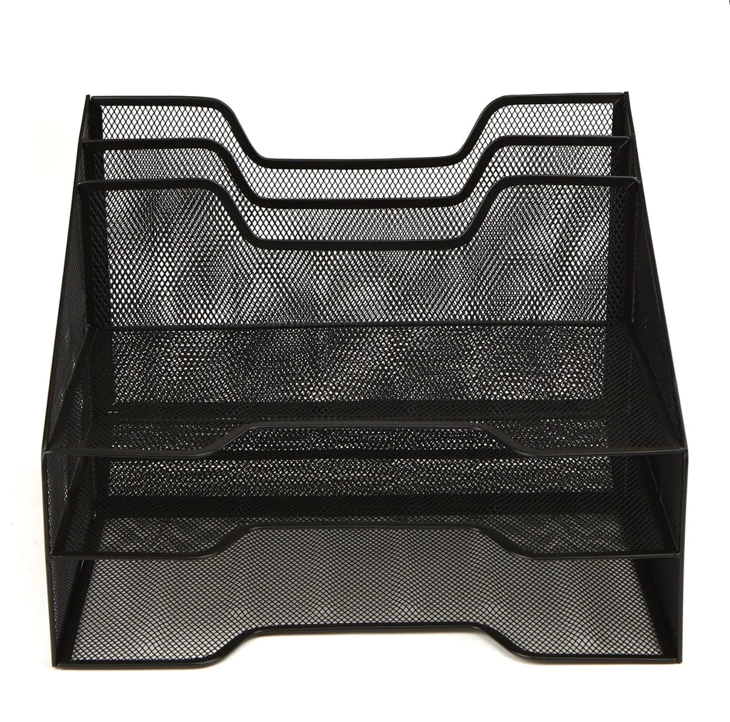 Metal Mesh 3-Tier 5-Compartment Desktop Organizer with 2 Vertical File Holders and 3 Horizontal Paper Trays Desktop Organizer