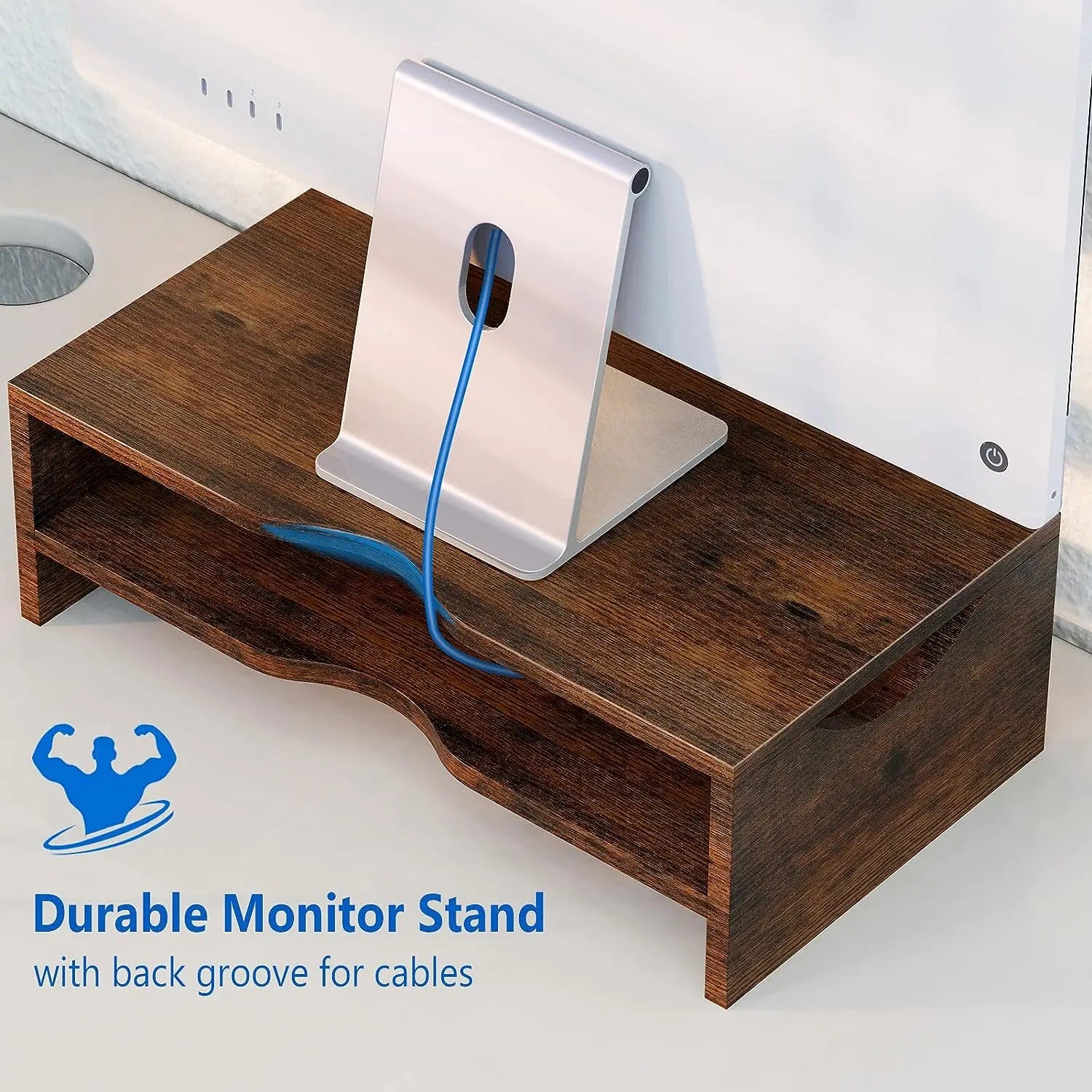 Monitor Stand Riser, 2 Tiers Laptop Computer Monitor Riser , Desktop Wooden Screen Monitor Stand Riser with Storage Organizer