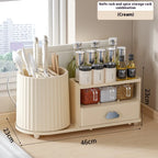 Multilayer Kitchen Storage Organizer with Rotating Utensil Holder - Condiment & Spice Rack with Drawer Spice Jar Organizer
