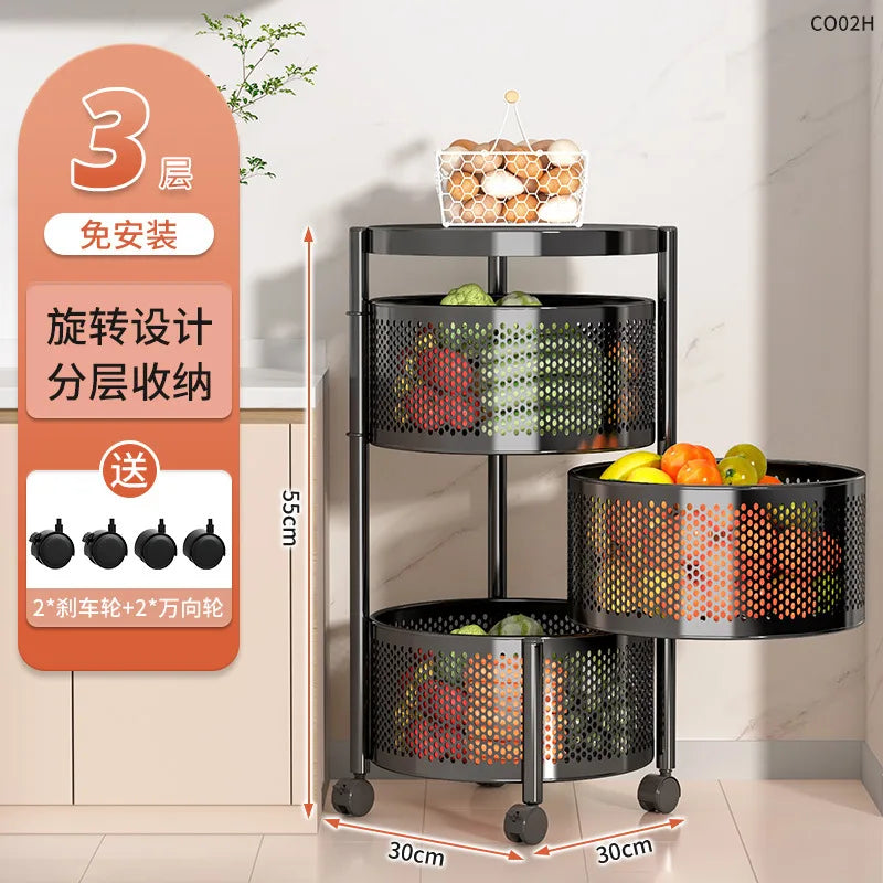 Modern Kitchen Storage Rack 5-Tier Metal Storage Tower Cart Organizer Rolling Wheels Removal Basket Fruit Vegetable Grocery
