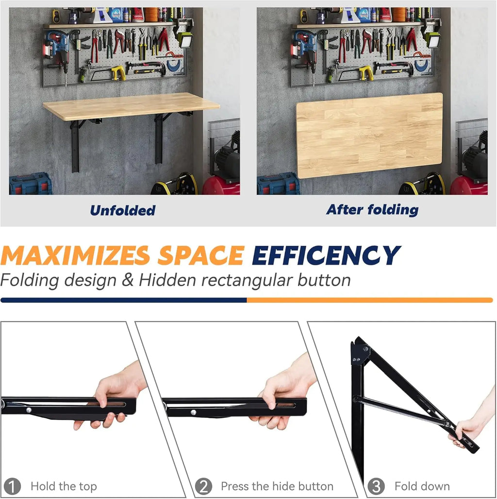 Heavy Duty Wall-Mounted Folding Workbench Modern Foldable Work Table Desk for Kitchen Garage Office Supports 550 lb for Tools