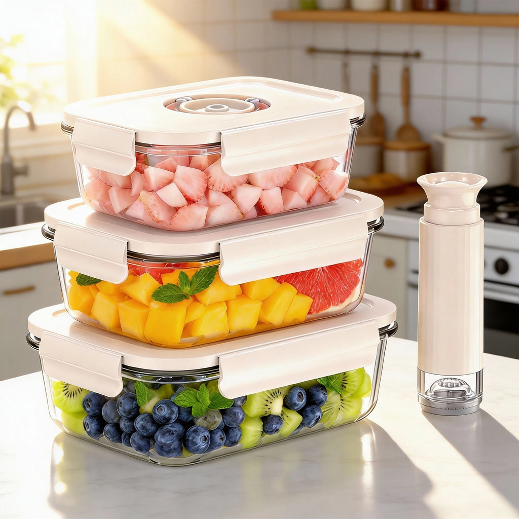 Airtight Kitchen Storage High Borosilicate  Glass Vacuum Food Container Kitchen Refrigerator Vacuum Seal Container with Pump