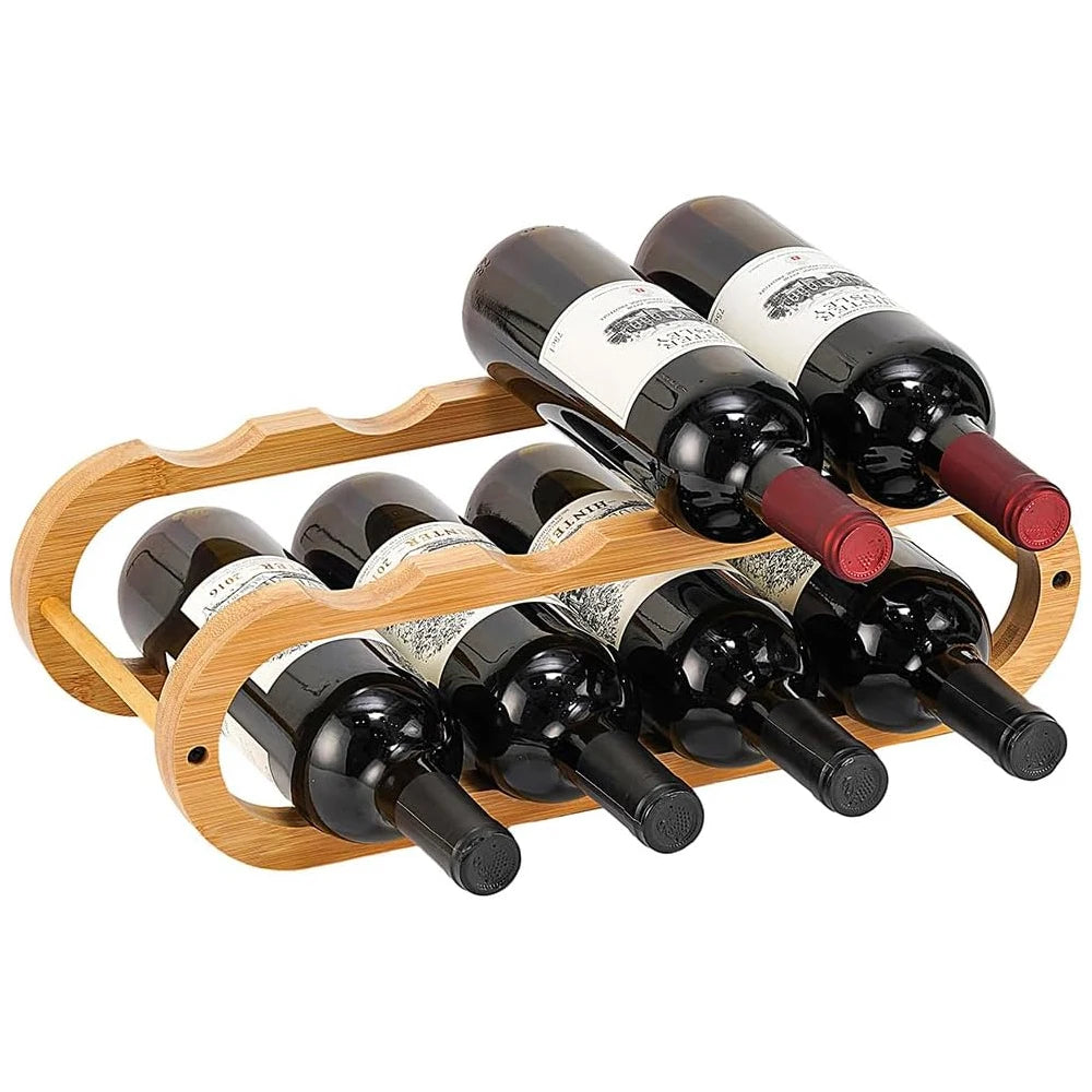 Bamboo Double Tier Kitchen Countertop & Cabinet Organizer Rack for Wine and Water Bottles Storage in Living Room