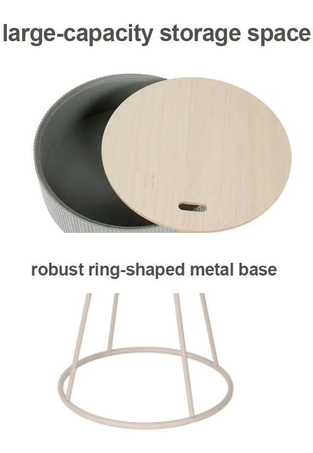 Small Round Bedside Table with Removable Storage Tray & Solid Robust Ring-shaped Metal Base Side Table for Bedroom, Living Room