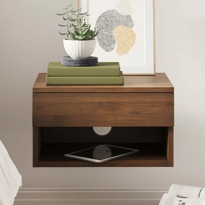Modern Wall-Mounted Floating Nightstand for Bedroom Feature Storage Drawer and Open Shelf for Living Room Use