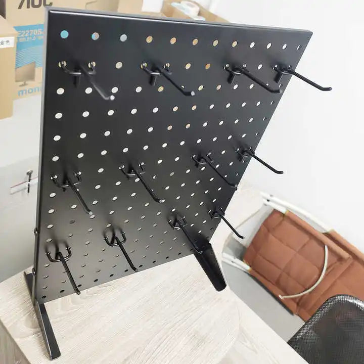 Custom Portable Single Side Metal Powder Coated Pegboard Display Stand with Hooks Modern Style Desktop Organizer