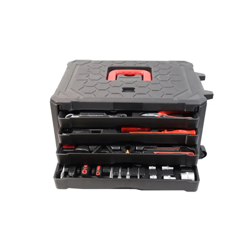 4 Drawer 300 Pieces Trolley Case Tool Kit with Rolling Tool Box Socket Wrench Hand Tool Set House Repair Kit  WITH Long Handle