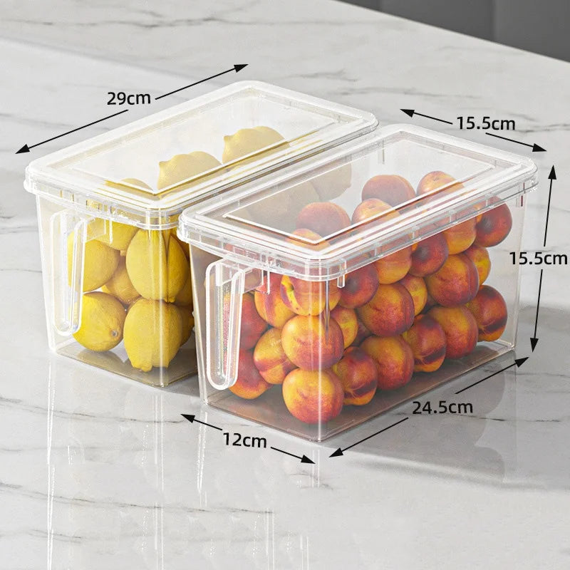 Plastic Refrigerator Organizer Food Storage Container With Lid Handle Fresh-Keeping Box Fridge Reusable Storage for Kitchen Tool