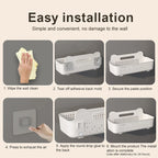 CHENGYAN Wall Hanging Storage Basket for Kitchen Pilastic Organizer with 4/6 Hooks Storage Container Spice Racks (White/Green/)