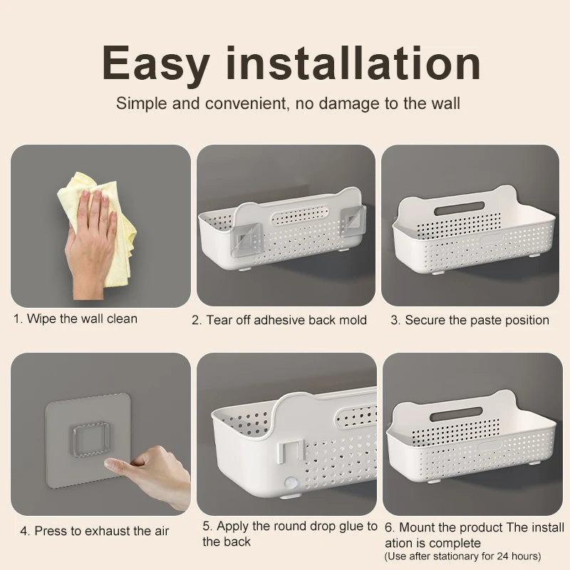 CHENGYAN Wall Hanging Storage Basket for Kitchen Pilastic Organizer with 4/6 Hooks Storage Container Spice Racks (White/Green/)