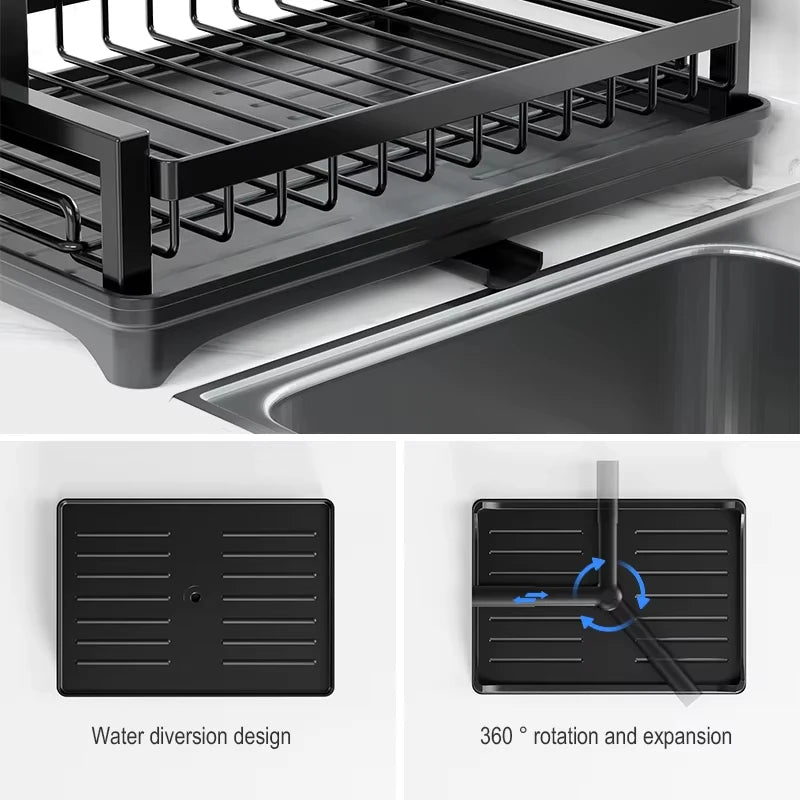Double-Layer Dish Rack Kitchen Countertop Storage Rack Multifunctional Carbon Steel Dish Drying Rack