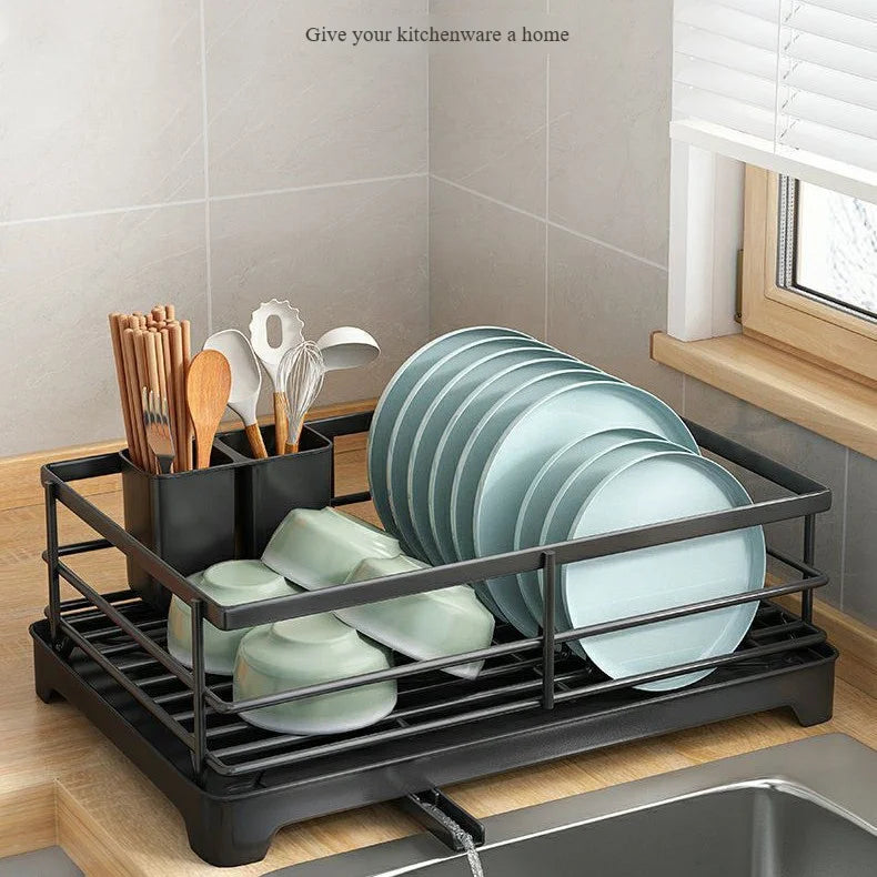 Modern Metal Multi-Purpose Kitchen Organizer Over-Sink Dish Drying Rack with Drain Storage for Plates Bowls Utensils