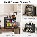 Wood Bread Box - Kitchen Countertop Bread Storage Container with Bamboo Cutting Board, Adjustable Vent Hole Dials, Black