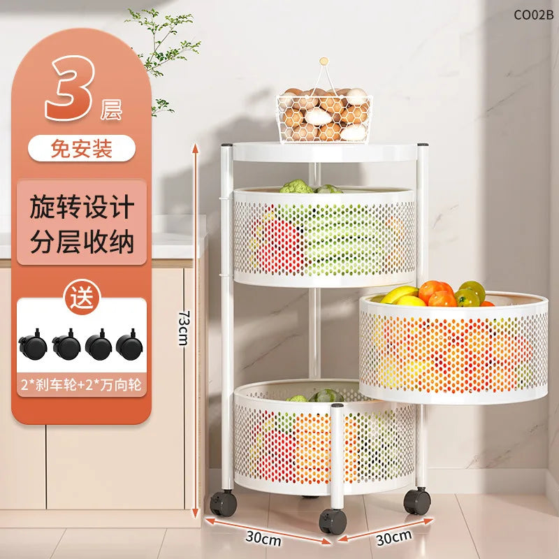 Modern Kitchen Storage Rack 5-Tier Metal Storage Tower Cart Organizer Rolling Wheels Removal Basket Fruit Vegetable Grocery