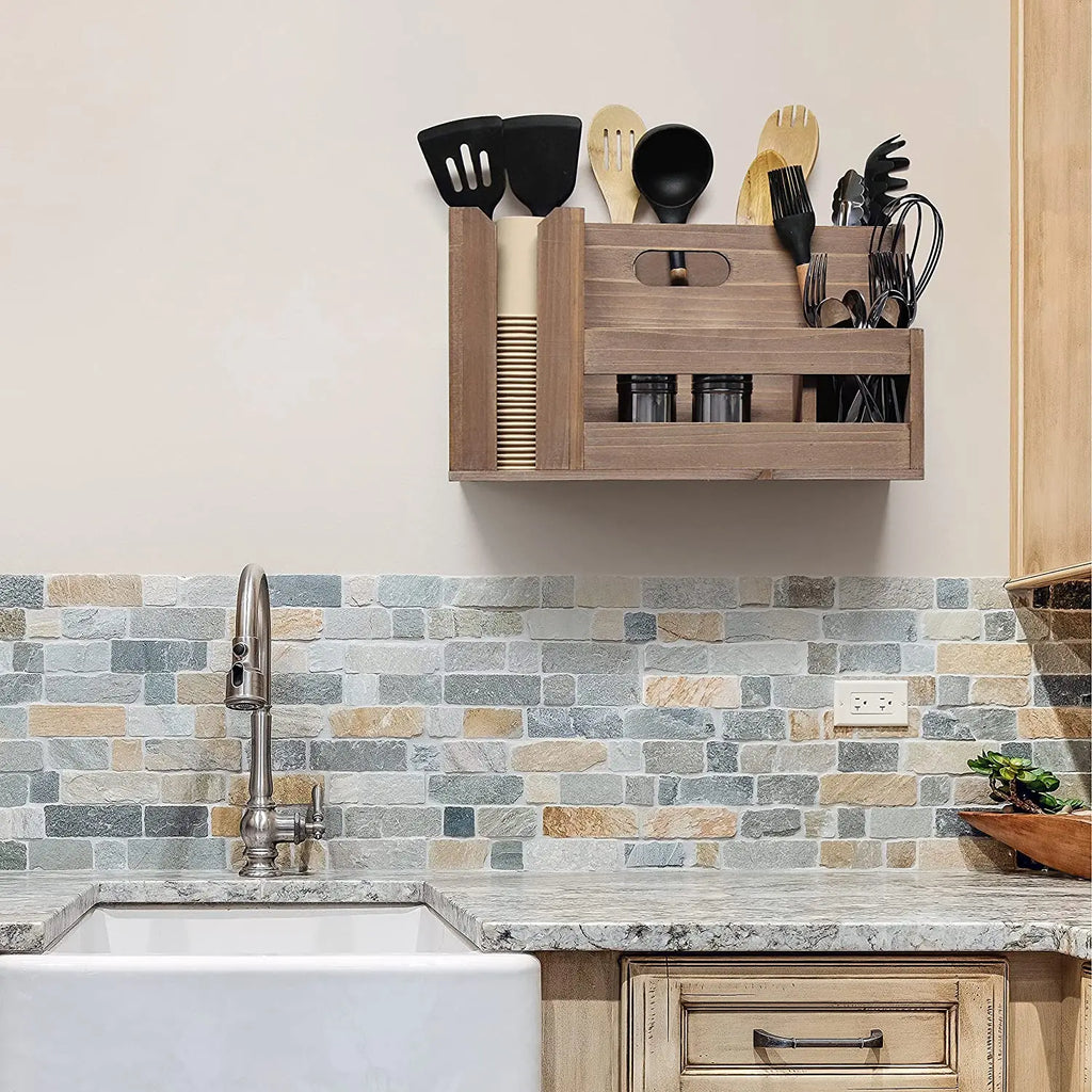 Factory Price Clean up Easy Cutout Handle Compartments Wooden Kitchen Accessories Organizer Box Kitchen Storage