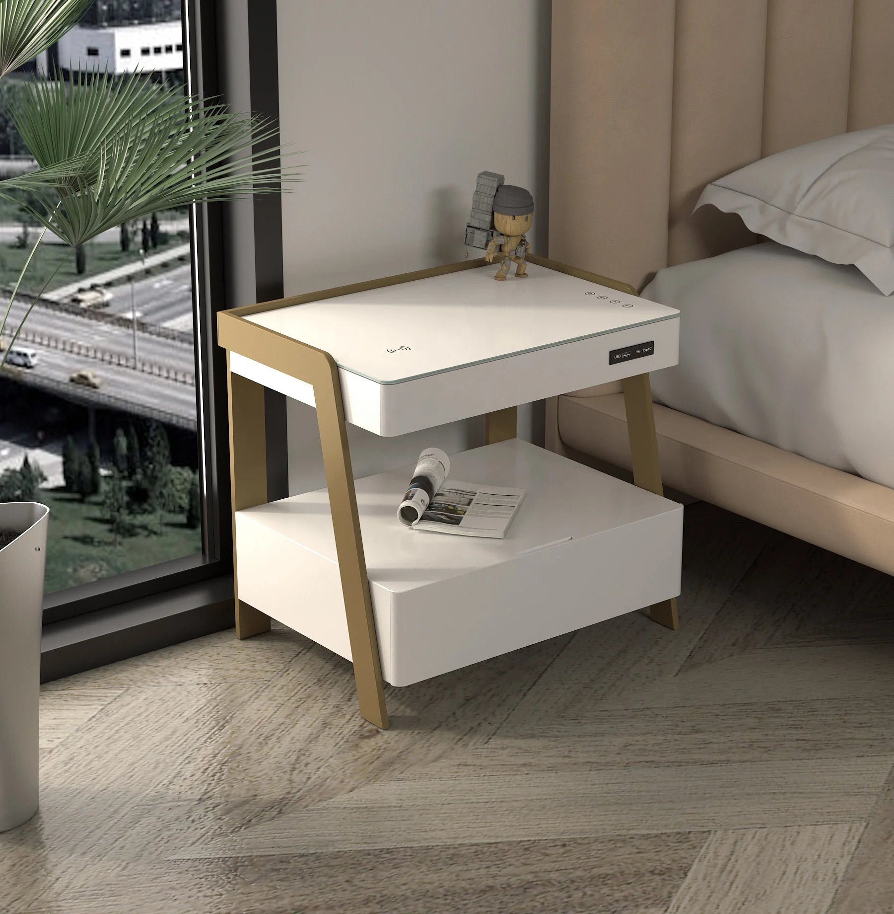 Wholesale Modern Intelligent Charging Bedside Table Multi-functional Bedside Table Side Table Drawers for Living Room Bedroom