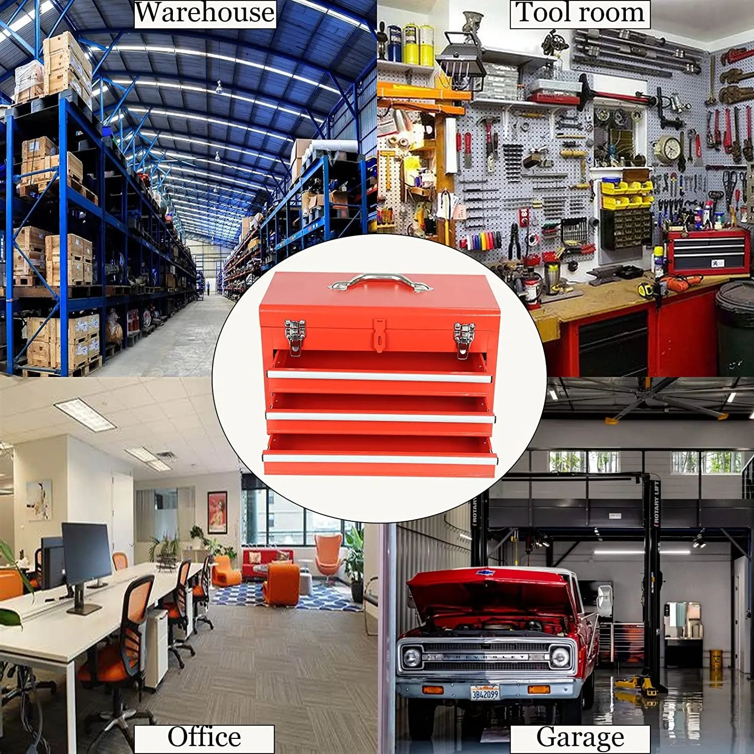 Heavy Duty Cold Rolling Steel 3-Drawer Stainless Steel Handles Storage Cabinet Garage Mechanic Organizer Tool Box