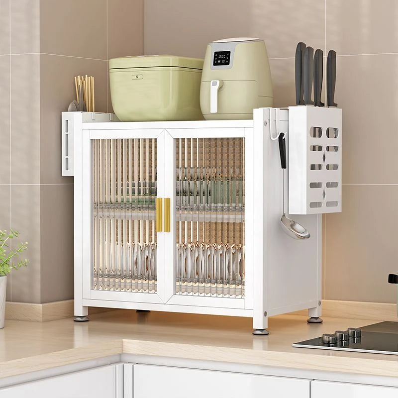 Three Layer Large Capacity Kitchen Steel Storage Holders Storage Shelf Dustproof Kitchen Storage Cabinet With Doors