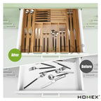 Homex| Ready to Ship Natural Bamboo Drawer Organizer Cutlery Storage Tray Kitchen Cutlery Organizer with Knife Holder