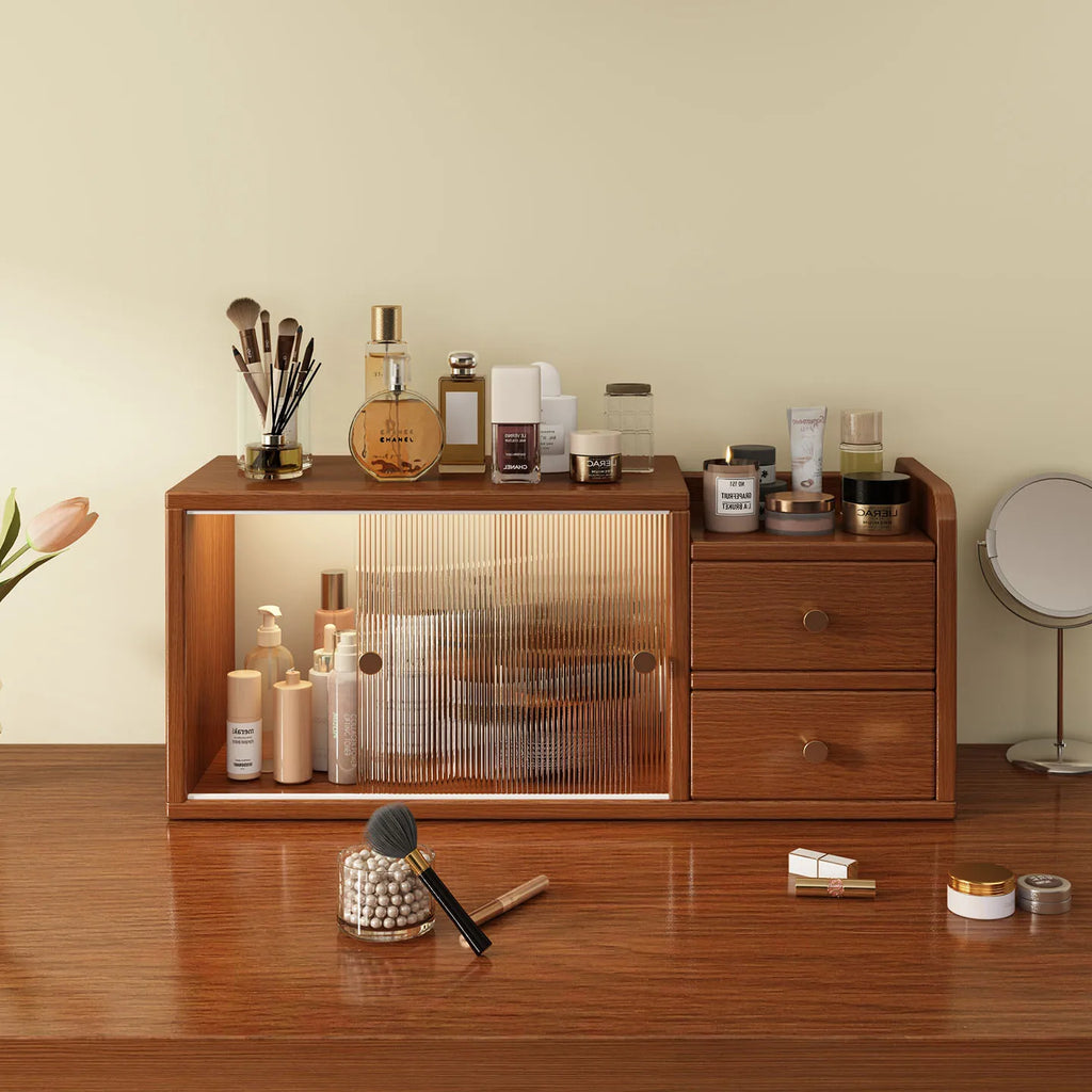 Custom Bamboo Desktop BedroomTabletop Plastic Storage Cabinet Cosmetic Storage Box Lipstick Storage Rack Desktop Storage Cabinet