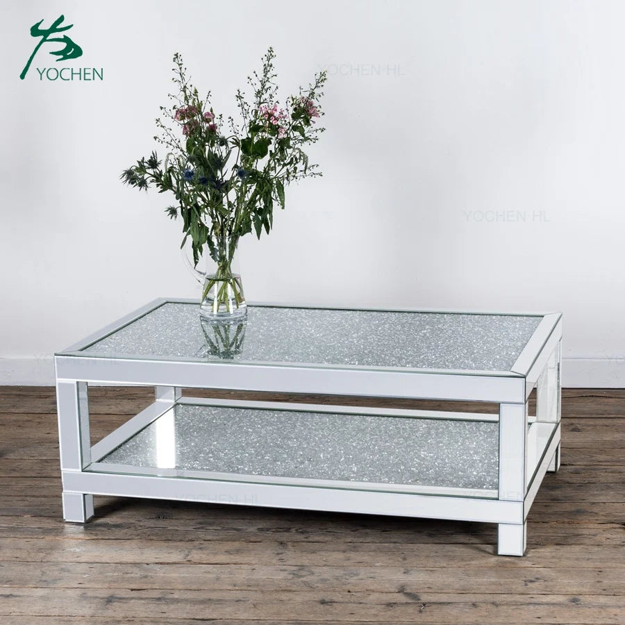 Diamonds Crushed 3 Drawers Glass Mirrored Nightstand Bedroom Bedside Cabinet with Crystal Handles