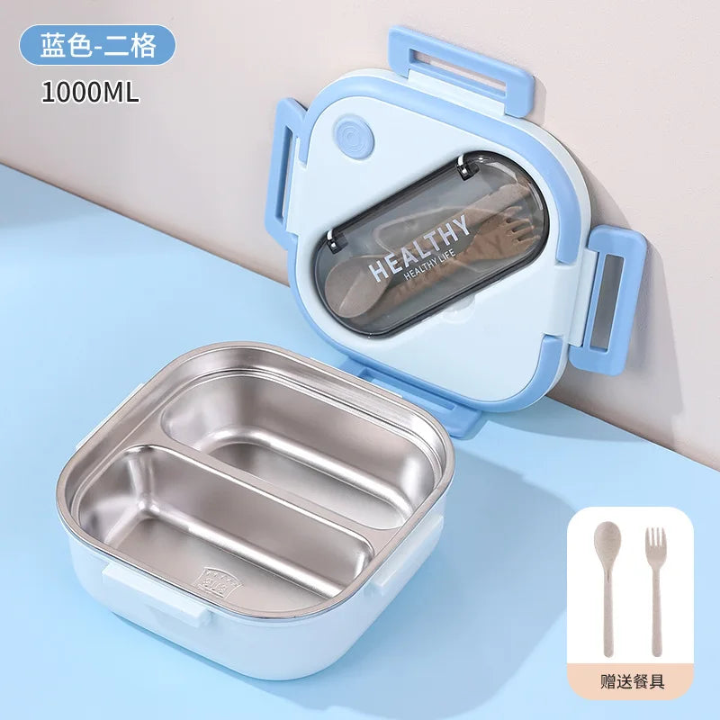 Square 304 Stainless Steel Bento Box 2-3 Compartments Leak Proof Portable Lunch Box Food Storage Container