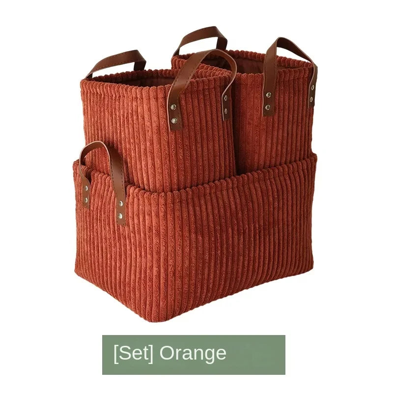 Girida Modern Rectangular Corduroy Multifunction Storage Basket with Handle Portable Desktop & Clothing Storage Set