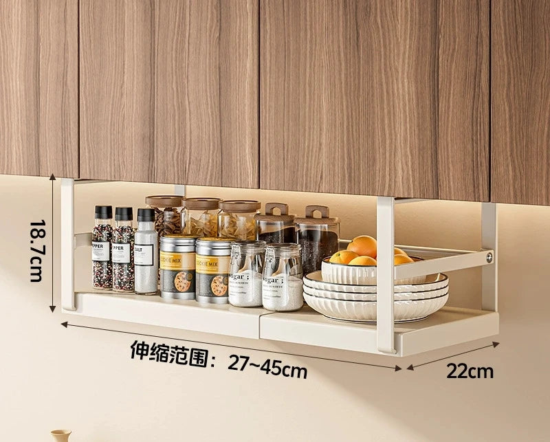 Metal Kitchen Organizer Cabinet Hanging Storage Rack Under Shelf Storage Basket Retractable Rack Under the Cabinet