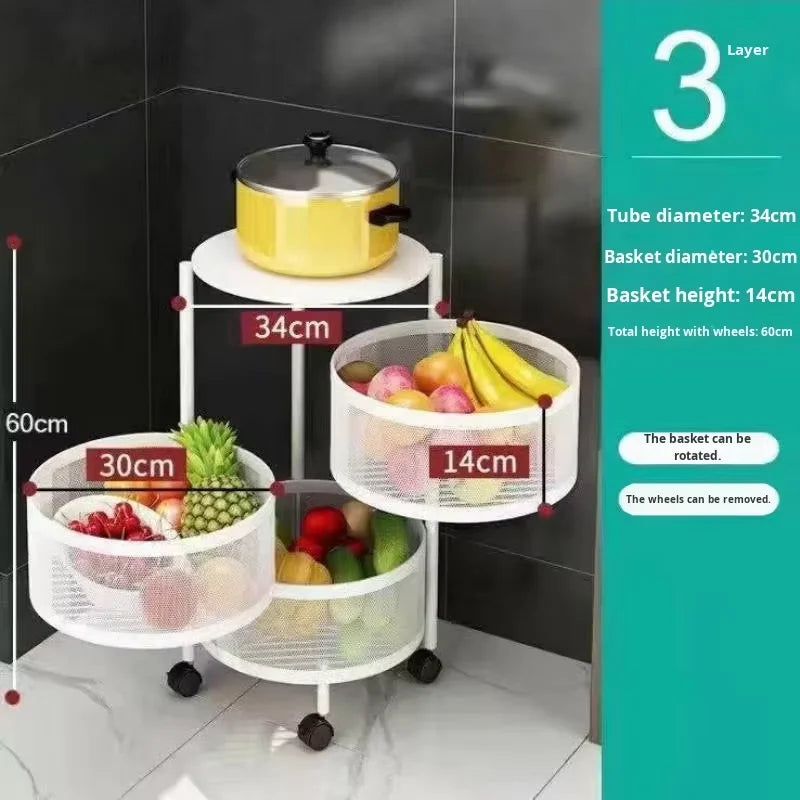 Modern Kitchen Storage Rack 5-Tier Metal Storage Tower Cart Organizer Rolling Wheels Removal Basket Fruit Vegetable Grocery