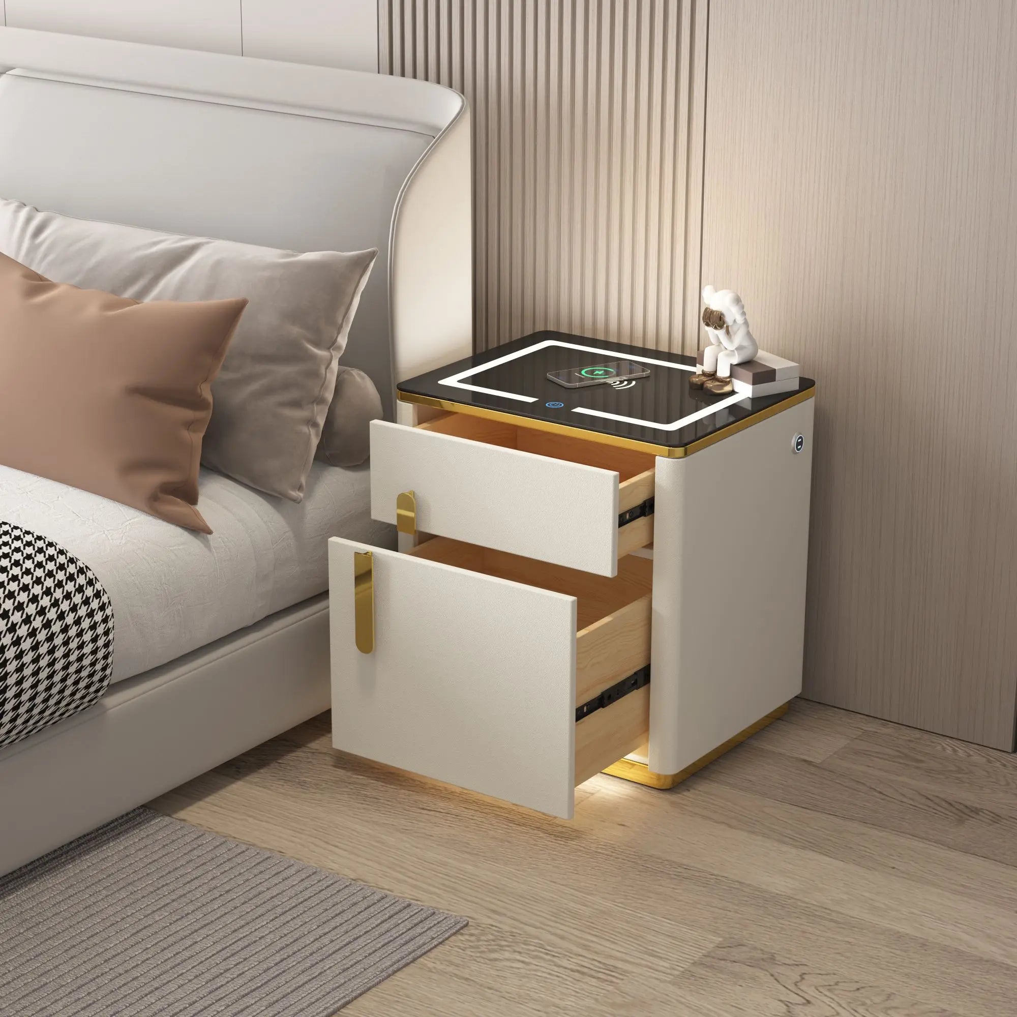 Light Luxury Modern Smart Bedside Table Small Multifunctional Invisible Integrated Safe Wireless Charging Password Living Room