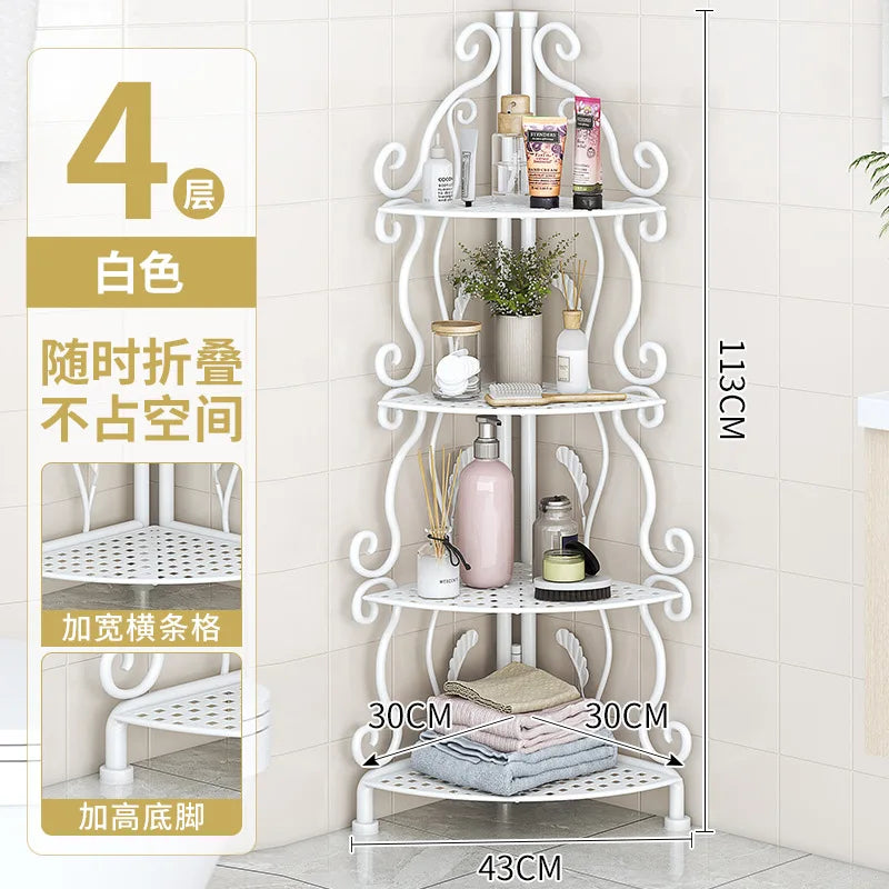 Bathroom Bedroom Kitchen Metal Multi-Layer Storage Rack Shelf Home Floor-Standing Triangle Design Storage Kitchen Organizer