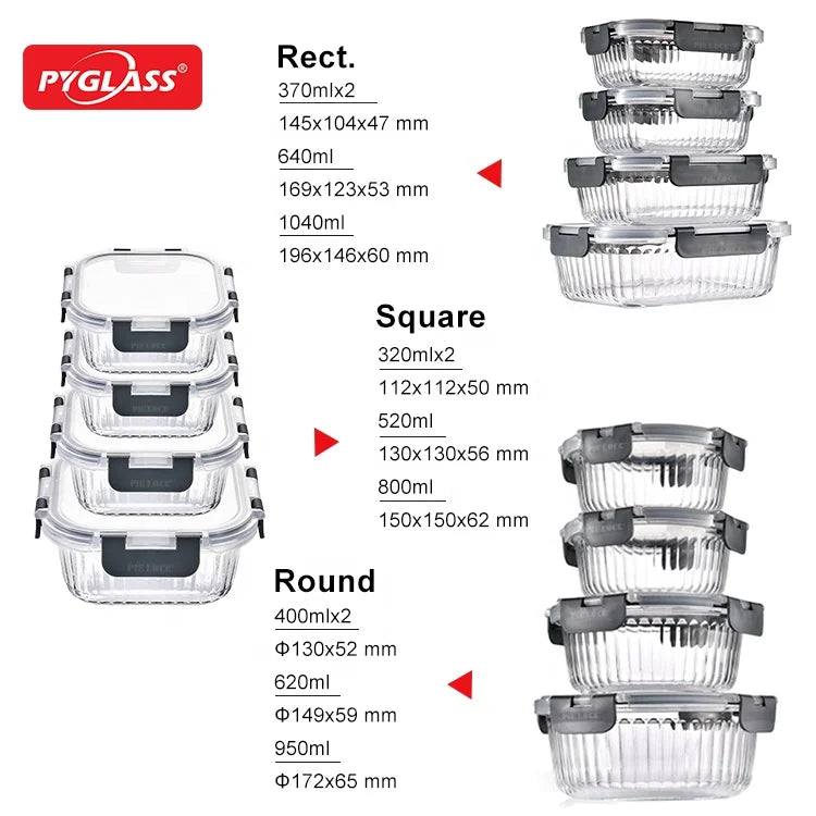 For Kitchen Accessories High Borosilicate Glass Food Storage Containers With Remove Lid, Safe Lunch Box Set of 12
