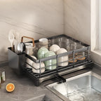 Kitchen & Living Room Dish Drainer Rack Expandable Metal Organizer with Printed Logo OEM Over-the-sink Storage