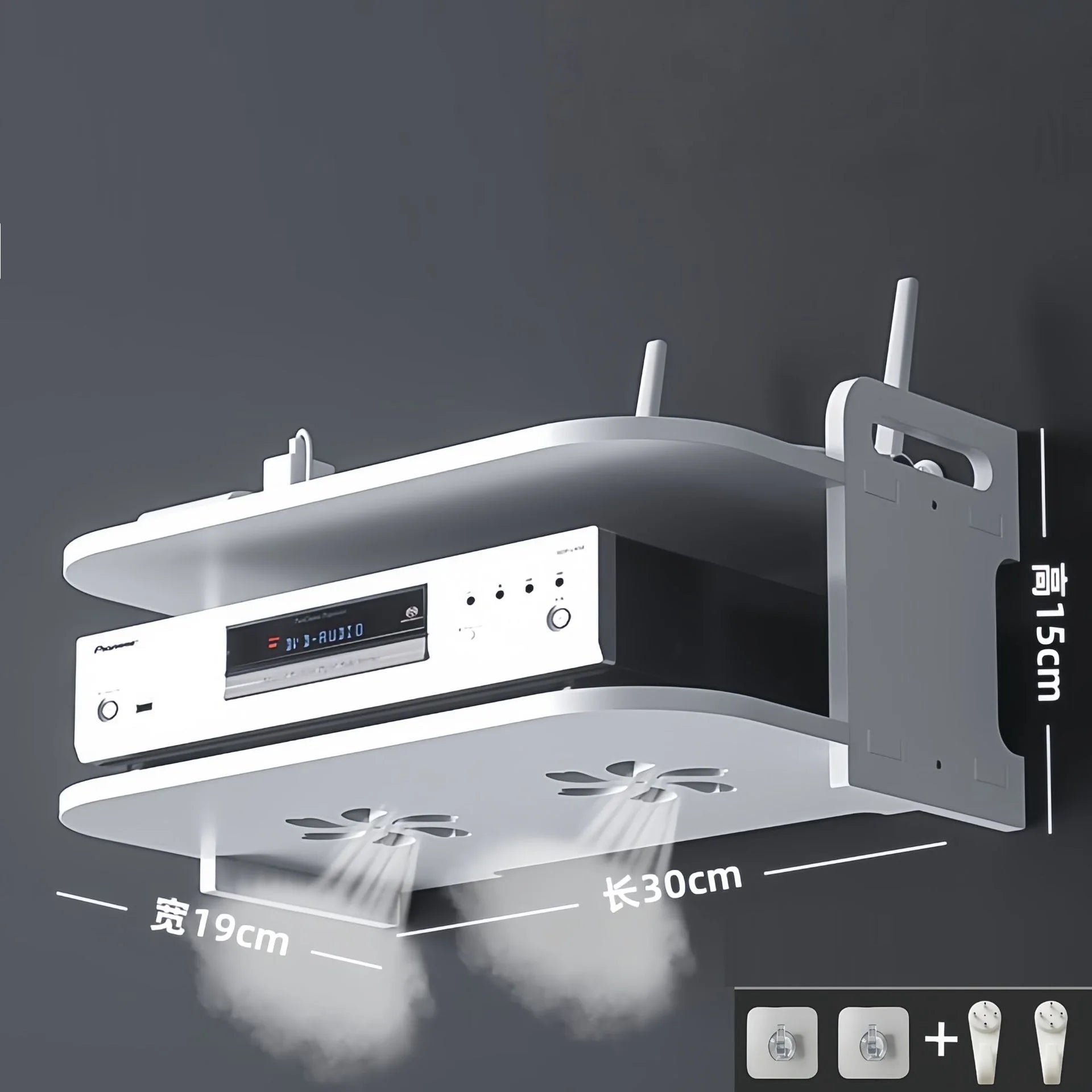 White Desktop Storage Organizer Wall Mounted Floating Shelf for Router and Set-Top Box