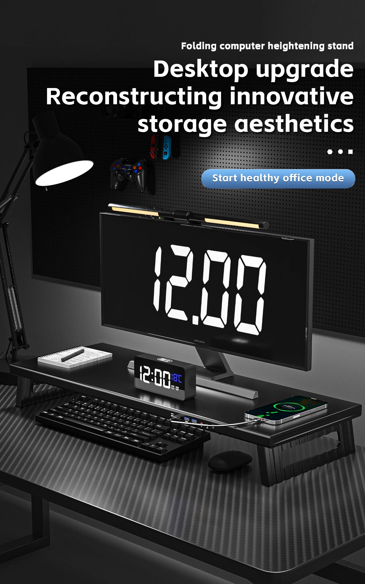 New Multi-Port Metal Monitor Riser Stand with USB3.0 & USB-C-Desktop Organizer for Tidy Workspace & Easy Connect