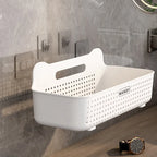 CHENGYAN Wall Hanging Storage Basket for Kitchen Pilastic Organizer with 4/6 Hooks Storage Container Spice Racks (White/Green/)