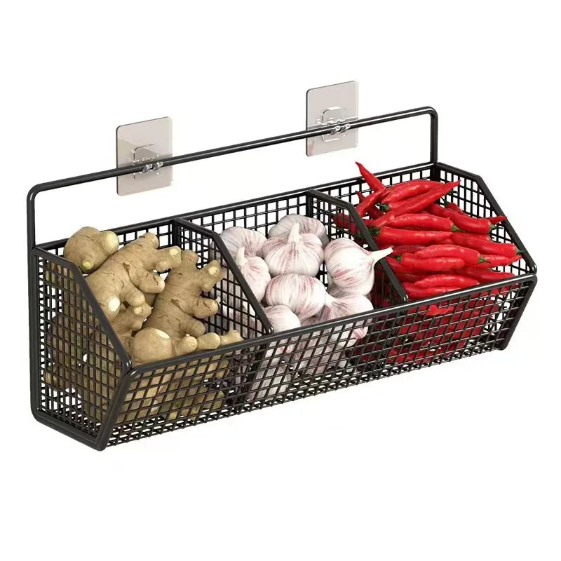 Wall Mounted Storage Rack Onion GingerCondiments Spice Kitchen Shelf Vegetable Fruit Basket Kitchen Wall Storage Solutions