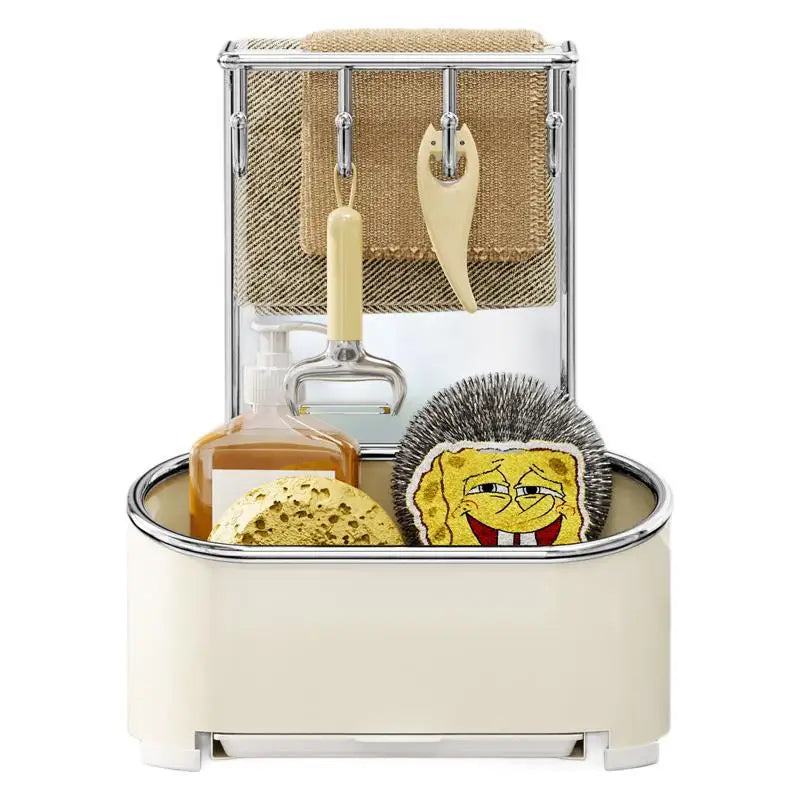 Kitchen Cloth and Towel Drying Rack Punch-free Wall-mounted Storage with Dishcloth Tray and Sink Storage