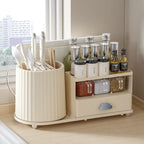 Multilayer Kitchen Storage Organizer with Rotating Utensil Holder - Condiment & Spice Rack with Drawer Spice Jar Organizer