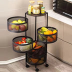Modern Kitchen Storage Rack 5-Tier Metal Storage Tower Cart Organizer Rolling Wheels Removal Basket Fruit Vegetable Grocery