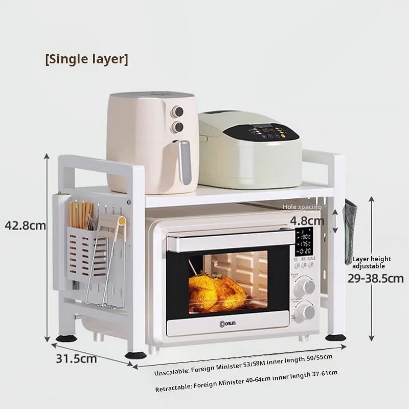 2 Tiers Multifunction Metal Kitchen Storage Stand Adjustable Microwave Oven Tray Containers for Home Organization