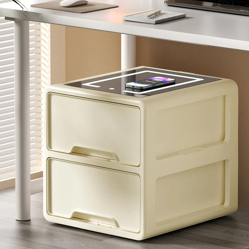 Nightstand Table Fingerprint Unlock Modern Smart Bedside Side Table Black With Wireless Charger Station