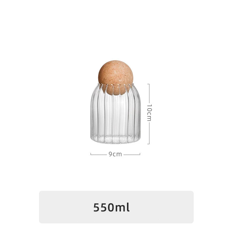 Wholesale Home and Kitchen Borosilicate Glass Storage Containers 4 Piece Suit Glass Spice Storage Jar Set With Cork Lid Ball