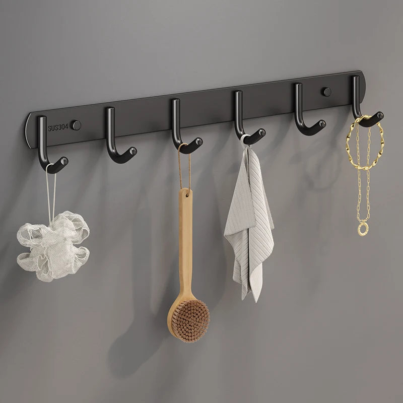 HUOLI Black 304 Stainless Steel Wall-Mounted Hooks - Modern Bathroom & Kitchen Storage, Hotel Bathroom Accessories Low Price
