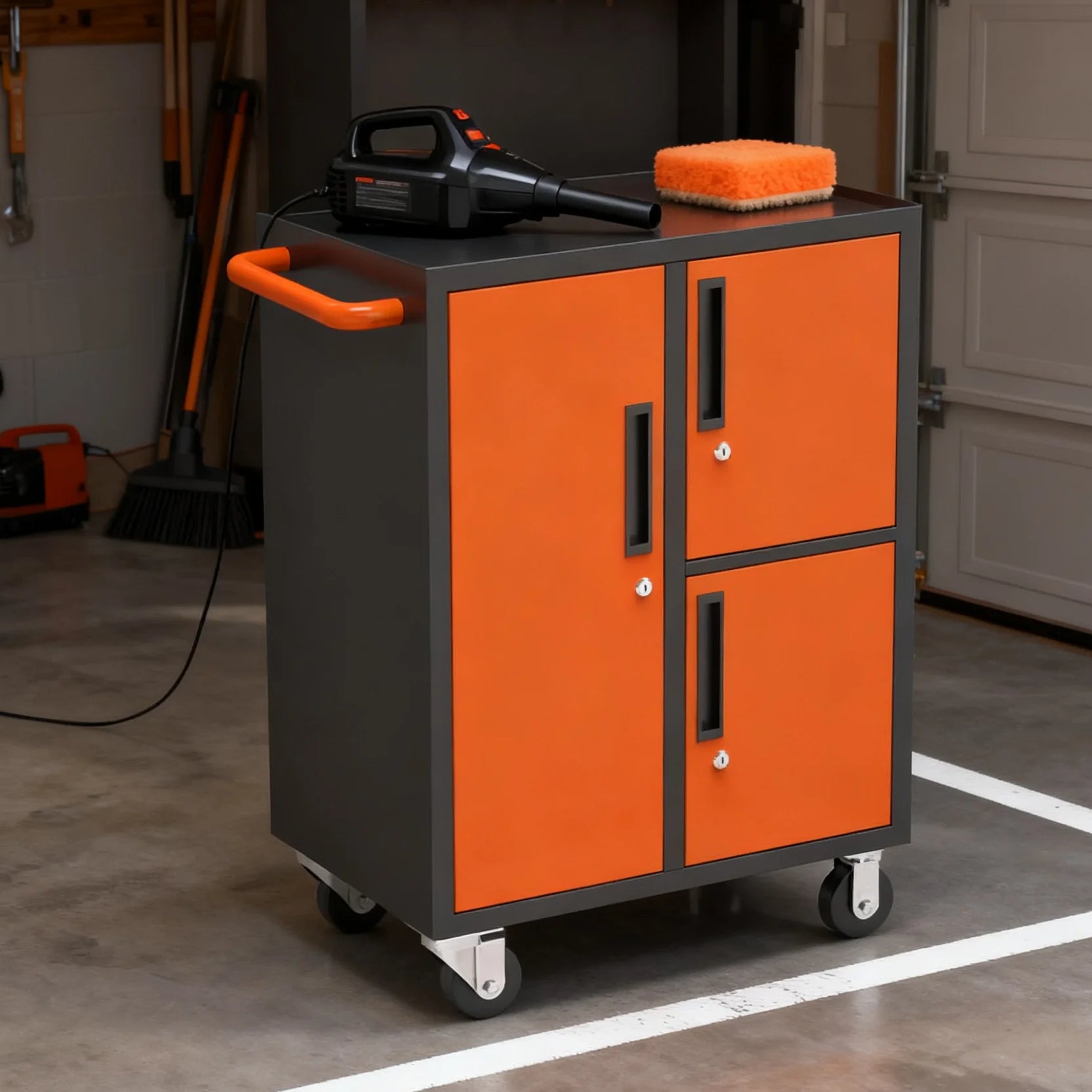 Modern Industrial Tool Cabinet with Keyed Lock and Adjustable Shelves for Tool Organization and Management